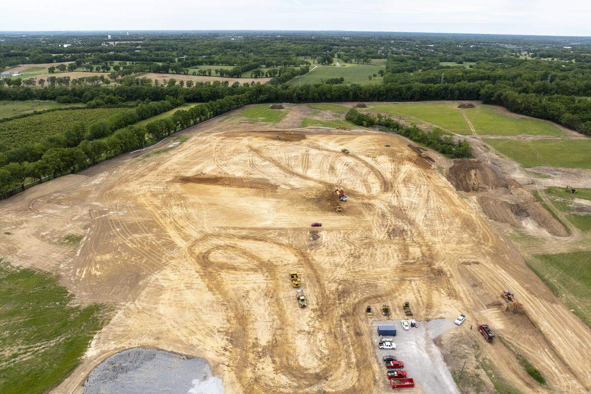 Work is underway for the site of a new Kroger grocery store at the planned Rose Garland Place at 3255 Lexington Rd. in Nicholasville, Ky., on Friday, May 15, 2026.
