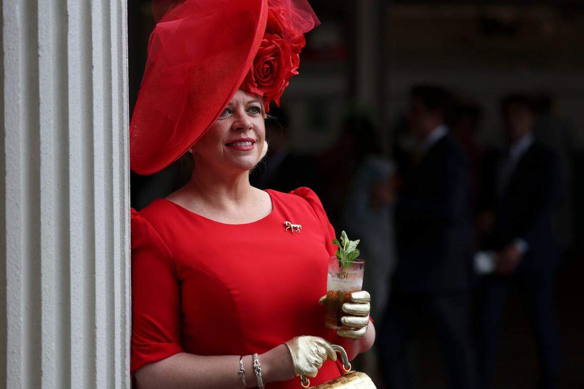 Kathleen Kenneally custom ordered her dress and hat from Ireland for Kentucky Derby 151 at Churchill Downs May 3, 2025.&nbsp;&nbsp;