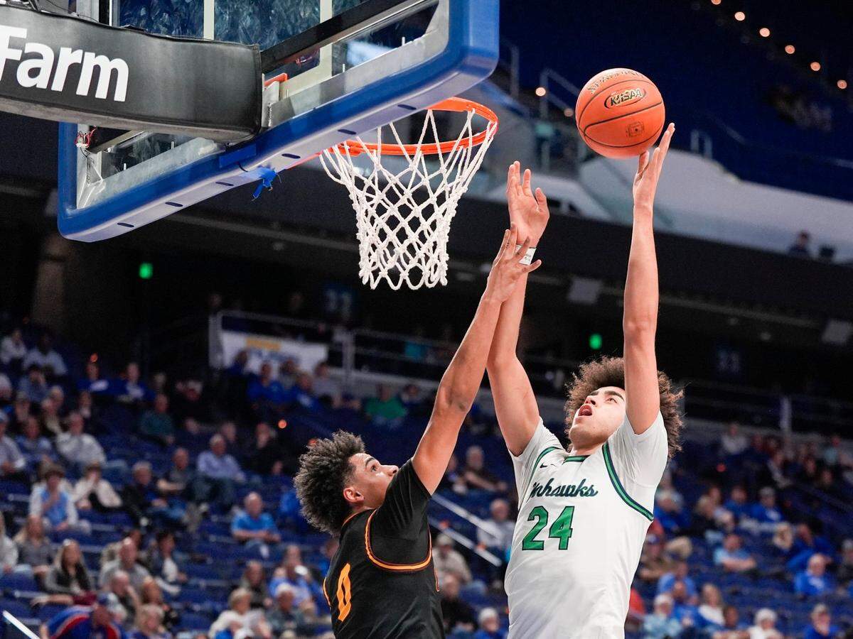 University of Kentucky signee Malachi Moreno (24) of Great Crossing totaled 13 points, 16 rebounds and seven blocks during the Warhawks’ quarterfinal win over Cooper on Friday night.
