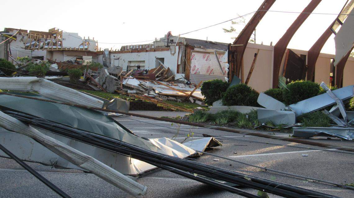 A Lutheran church and Baxter’s Coffee at U.S. 27 and Parkers Mill Road in Somerset was damaged after significant overnight storms on May 17, 2025.