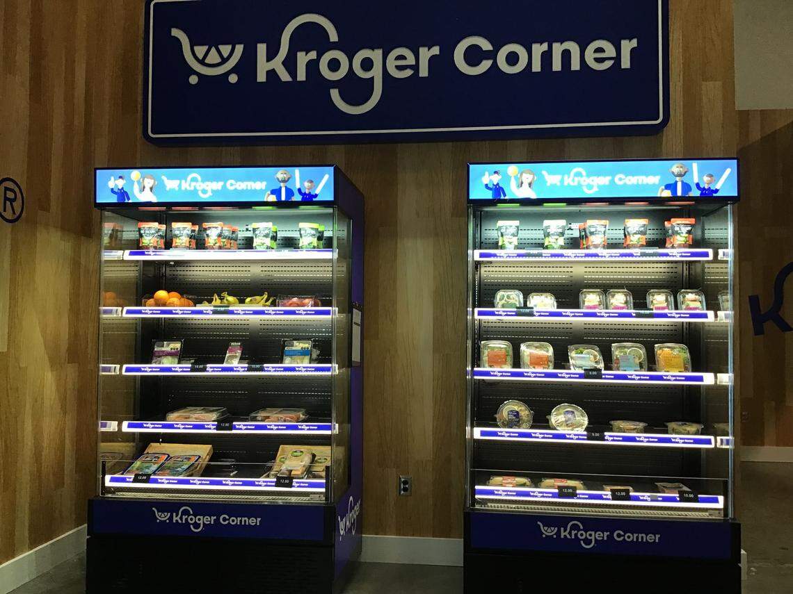 The grab and go cooler in Kroger Corner includes salads as well as sandwiches and even sushi. The items will vary based on the potential crowd at an event, general manager Brian Sipes said.
