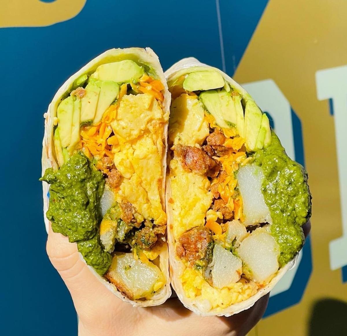 The Breakfast Burrito from Broomwagon Coffee + Bikes on Lexington’s N. Limestone is made with house-made salsa verde.