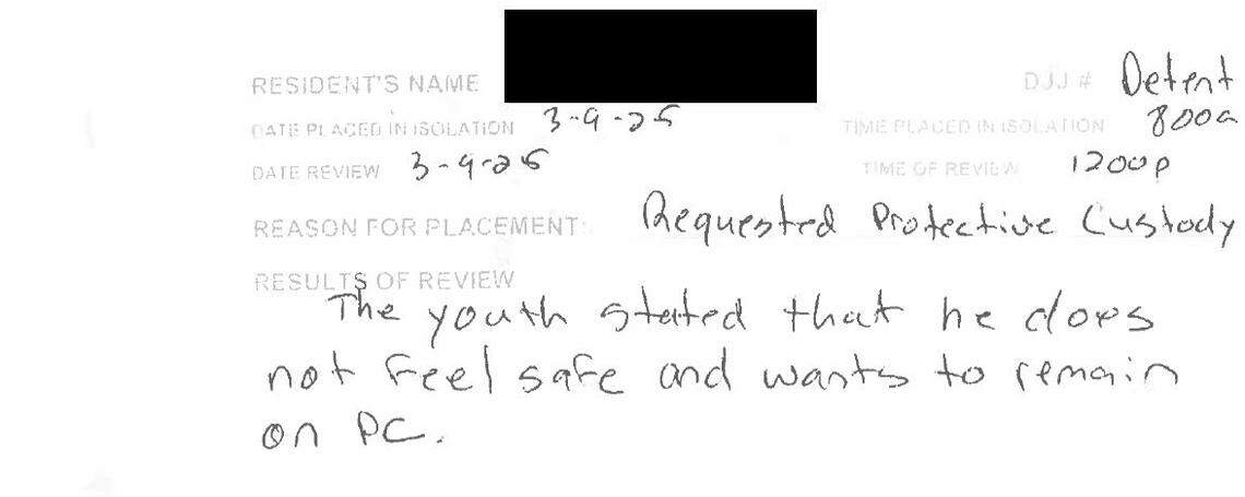 An incident report from the Adair Regional Juvenile Detention Center