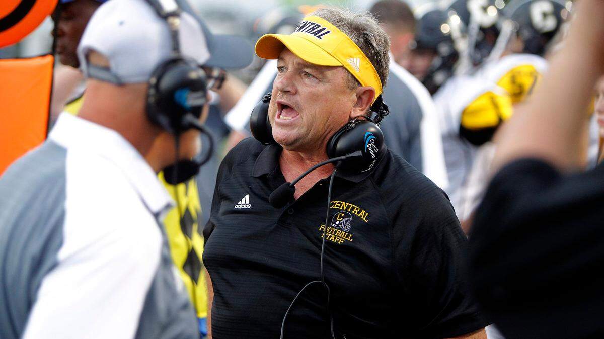 Johnson Central head coach Jim Matney led the Golden Eagles’ football team since 2004 and won two Class 4A state championships. Matney shown here coaching against Henry Clay in Lexington on Aug. 31, 2017.