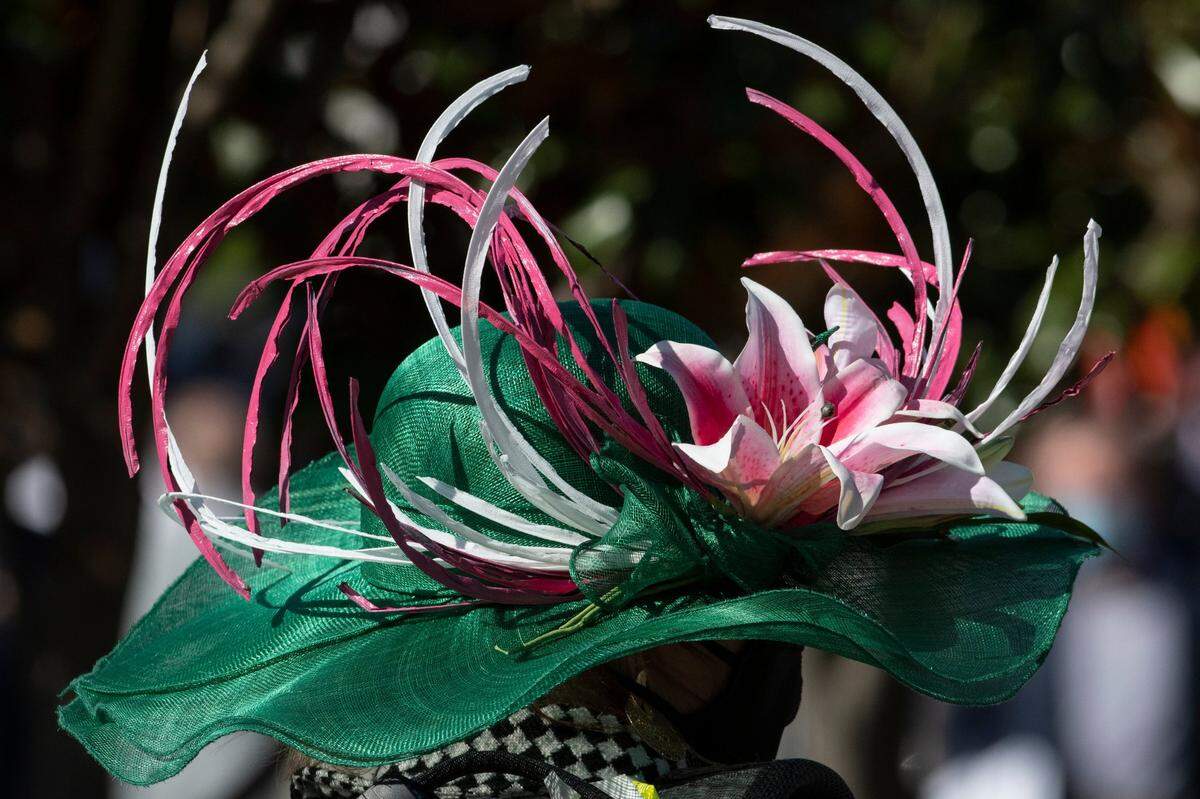 A fashionable hat on Derby Day at Churchill Downs in Louisville.