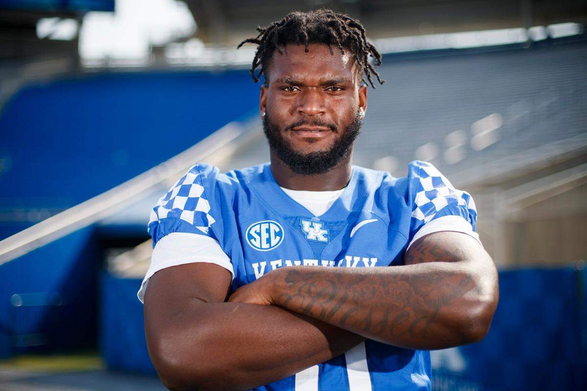 Mark Stoops said new Kentucky left tackle Dare Rosenthal (51), a transfer from LSU, “played better, more consistent” in his first UK start last week vs. Louisiana Monroe.