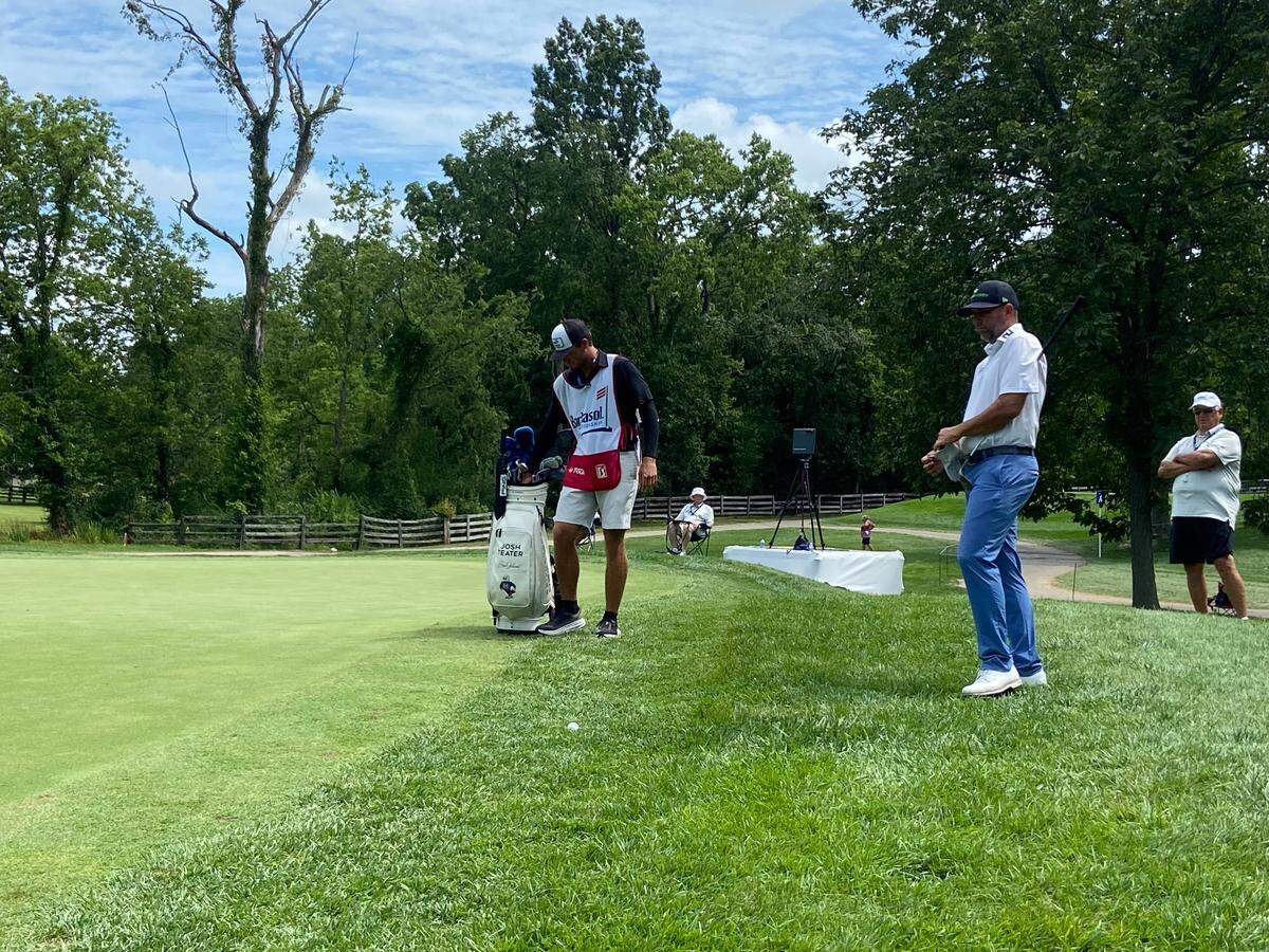 Josh Teater assesses his lie near the green of the No. 6 hole during his first round of the 2023 Barbasol Championship. For the first time since the event moved to Kentucky in 2018, Teater missed the cut.