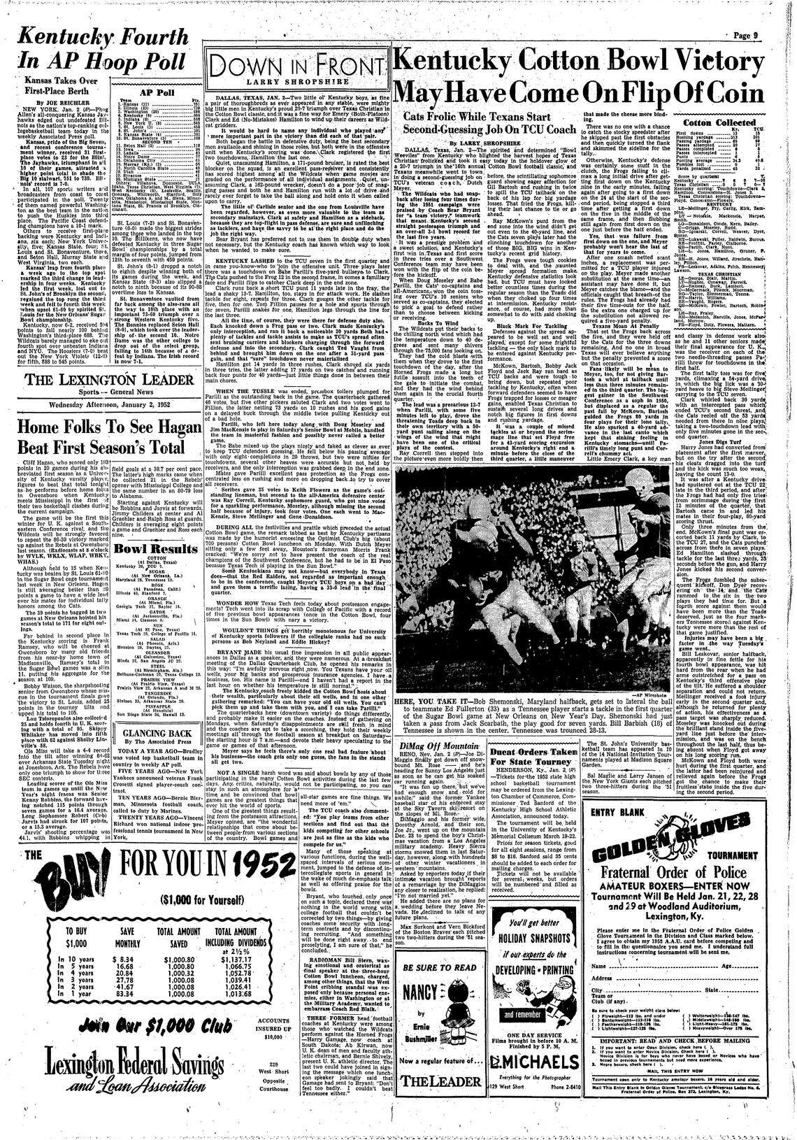 An inside page of The Lexington Leader on Jan. 2, 1952.