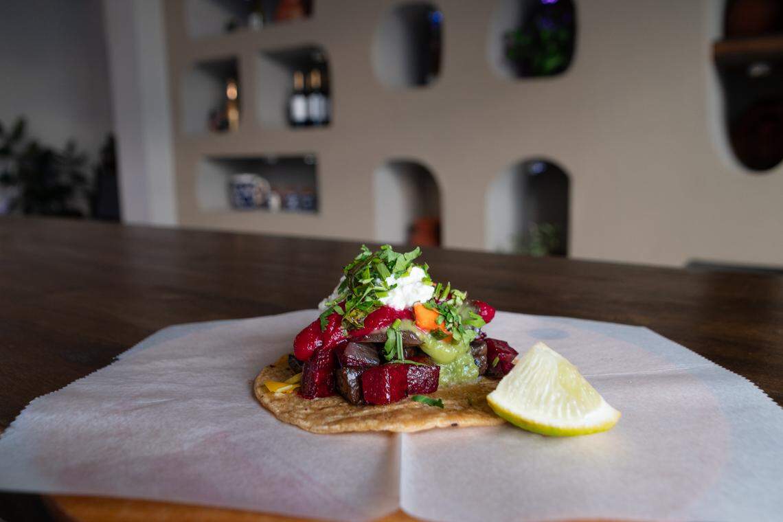 Mazunte Bodega’s Mushroom and Beet Taco