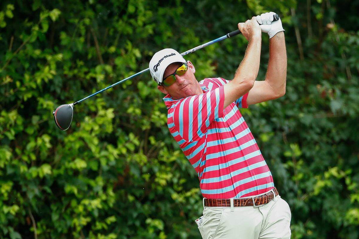 Jim Herman teed off on the 3rd hole during the final round of the PGA Barbasol Championship on July 21, 2019. Herman earned $630,000 for his victory.