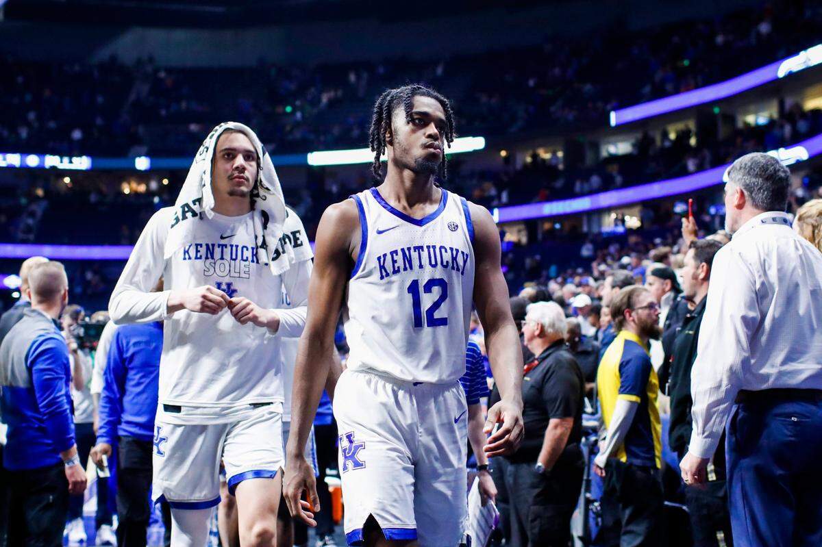 Kentucky guard Antonio Reeves (12) walks off the court after his team’s loss to Vanderbilt in the SEC Tournament quarterfinals.