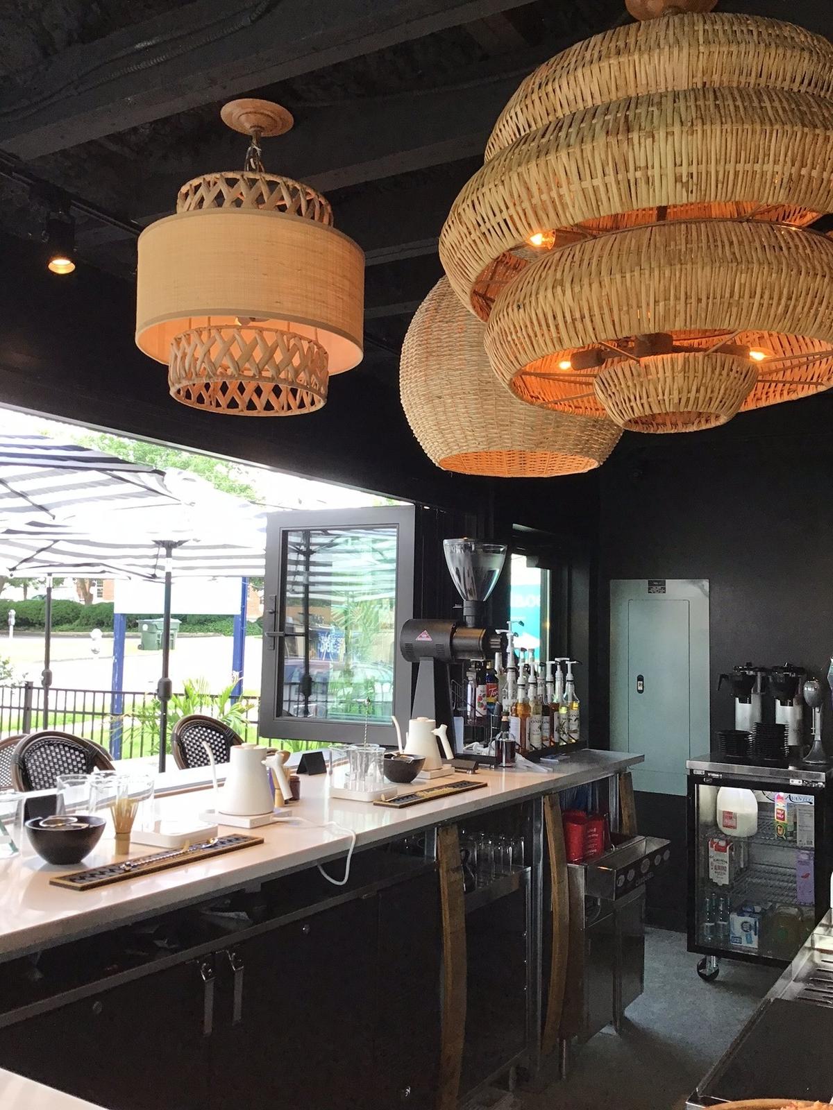 Light fixtures over the coffee bar at Char, picked out by Lexington interior designer Barbara Ricke.