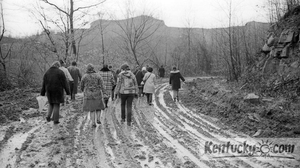 In January 1972, about two dozen women walked up a muddy road to occupy a surface mine site above Clear Creek in Knott County. Photo by Robert Newton Cooper