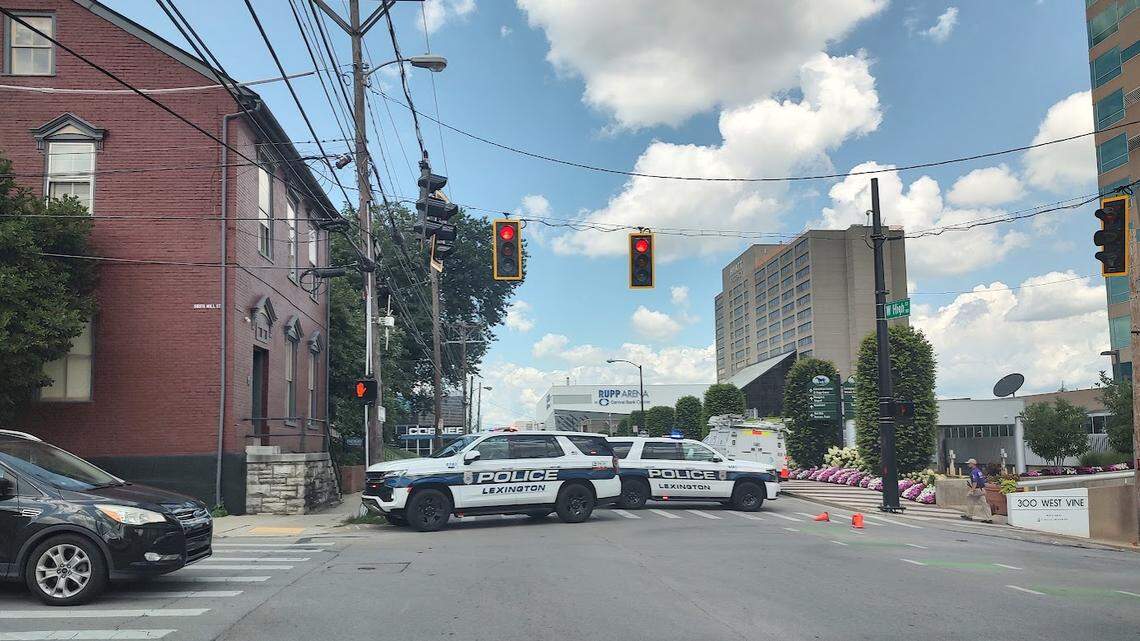 High Street was closed early Saturday afternoon while police investigated a crash after a man reportedly drove off in an officer’s cruiser.