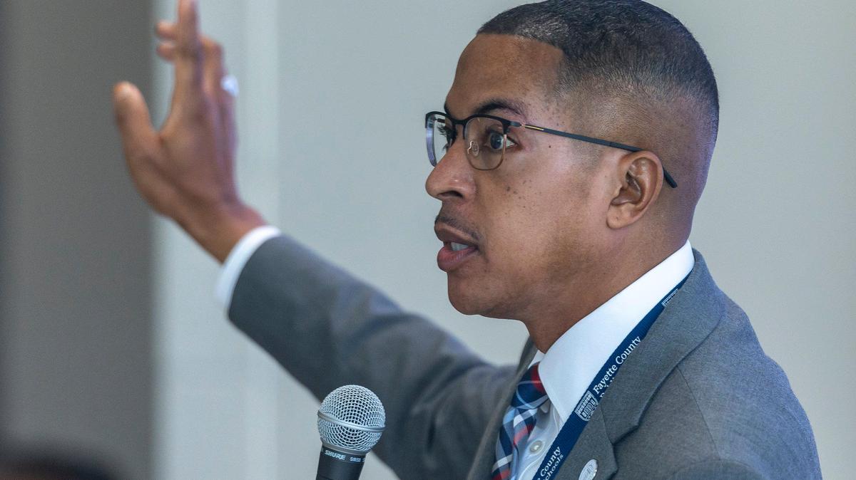 Demetrus Liggins, Fayette County Public Schools superintendent, speaks during the district’s Budget Solutions Work Group first meeting at the Hill in Lexington, Ky., on Wednesday, June 25, 2025.