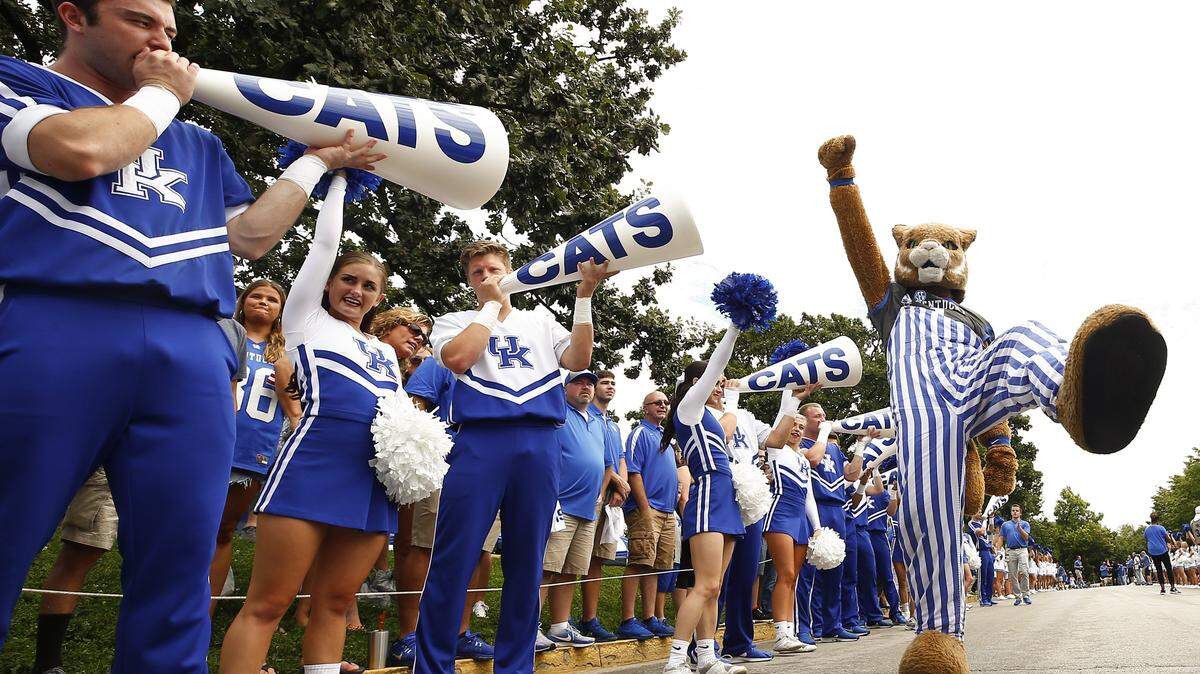 The Kentucky Wildcats mascot led a cheer during the Cat Walk before a UK game at Kroger Field this season.