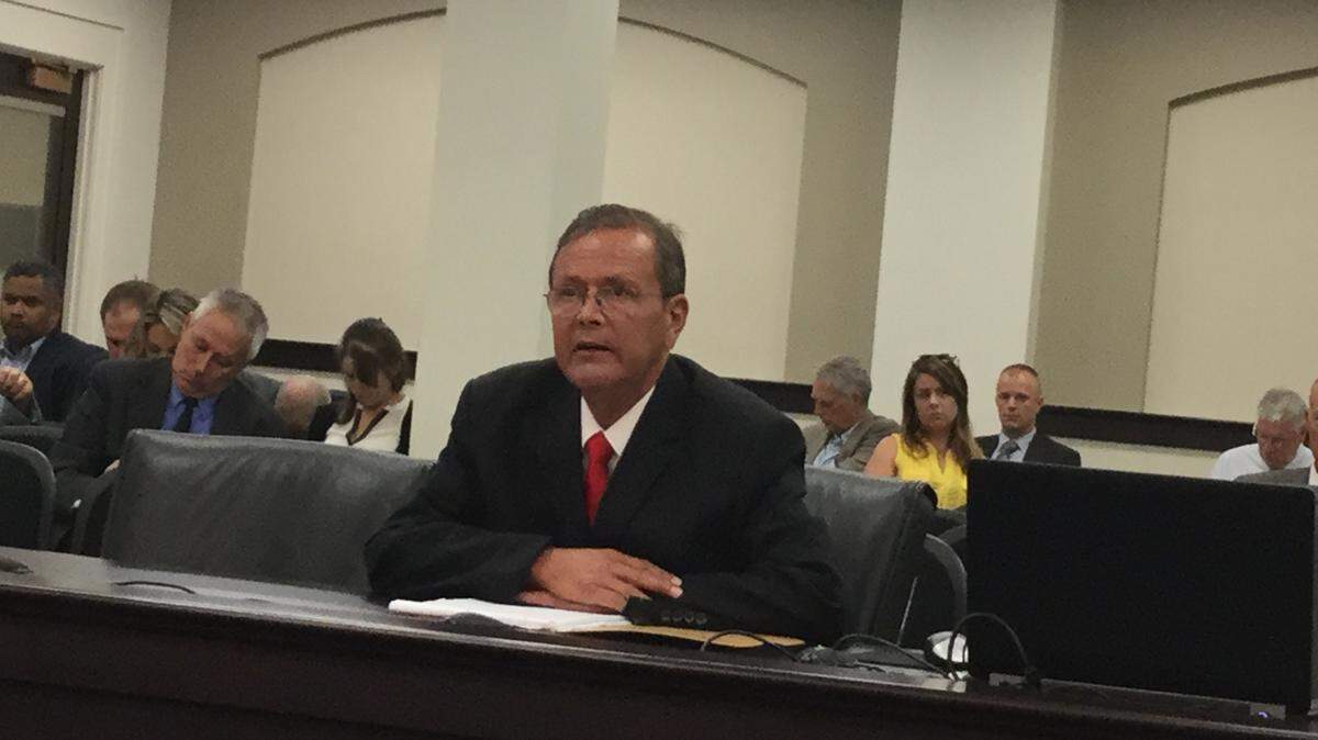In this July 2016 photograph, Estill County Judge-Executive Wallace Taylor spoke to the Interim Joint Committee on Natural Resources and Environment about the illegal dumping of out-of-state radioactive waste at an Estill landfill.