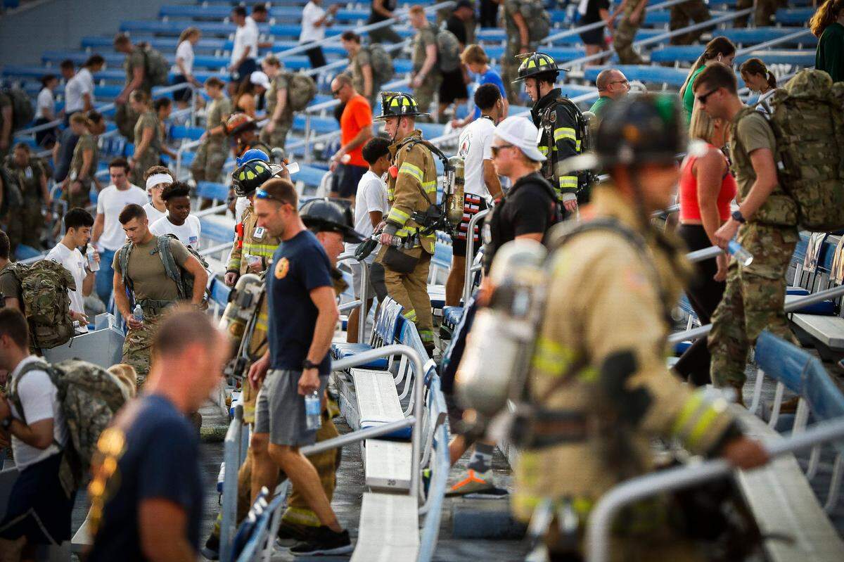Several hundred people participated in a 9/11 Memorial Stair Climb at Kroger Field in Lexington Thursday. Attendees were encouraged to climb the equivalent of 110 flights of stairs to honor the memories of the first responders who died in the attack on the World Trade Center.