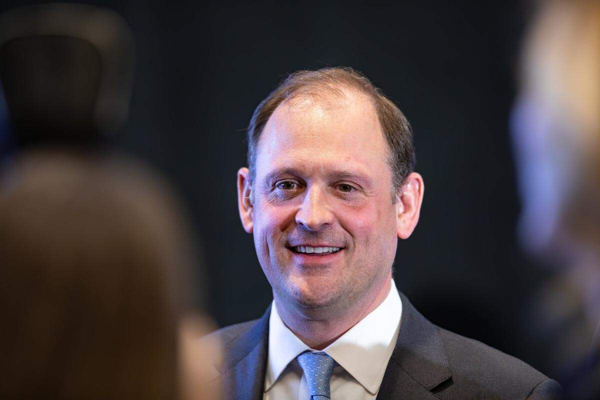 U.S. Rep. Andy Barr, R-KY, during a meet and greet following his address to a bipartisan audience regarding the economy, free markets, bourbon tariffs, and government oversight on March 19, 2025, during the Commerce Lexington policy luncheon at the Hyatt Regency in Lexington, Ky.