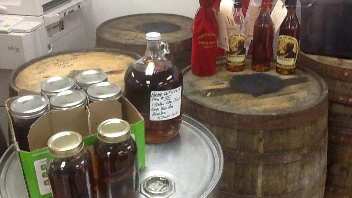 Recovered bourbon was displayed at the Franklin County Sheriff's Office.