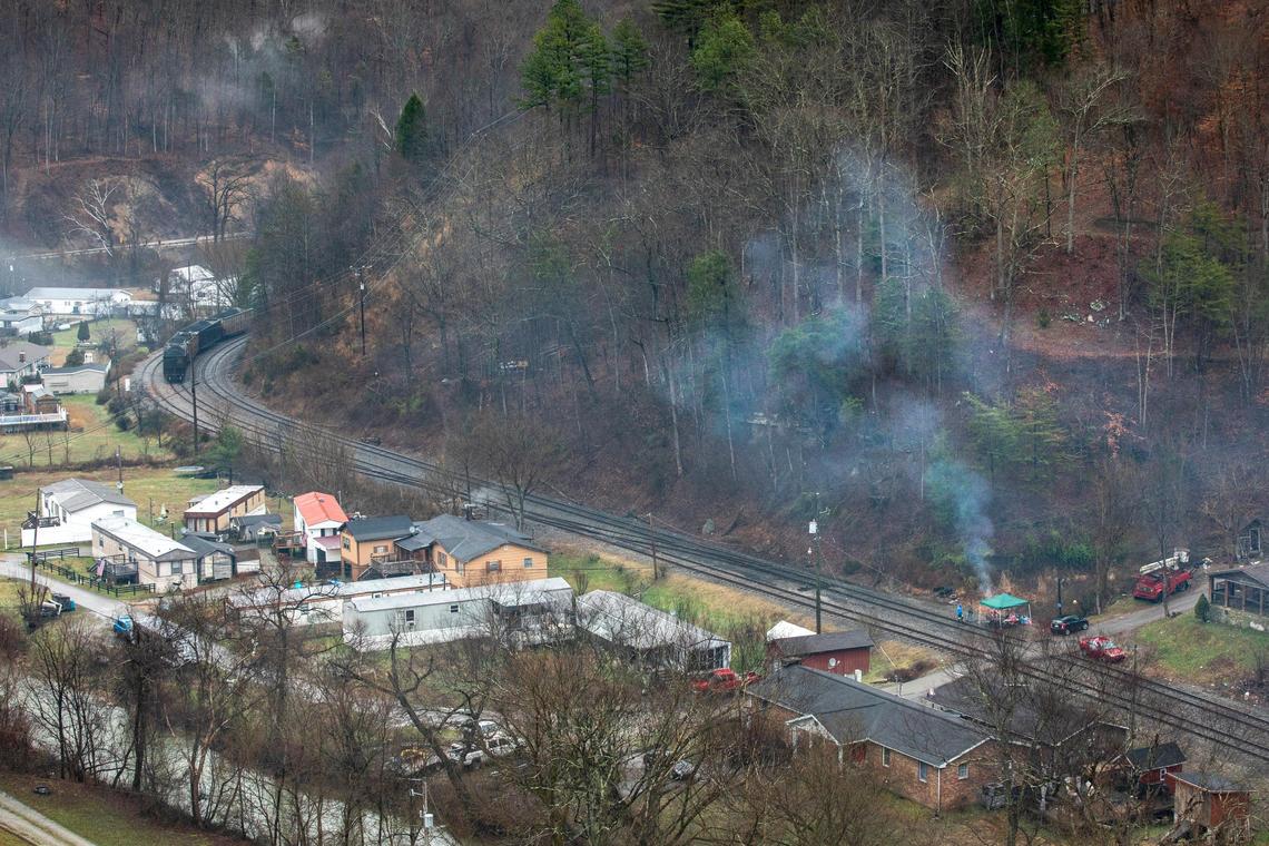 Miners, who say they haven’t been paid in three weeks, block a coal train in Pike County, Ky., Tuesday, Jan. 14, 2020.