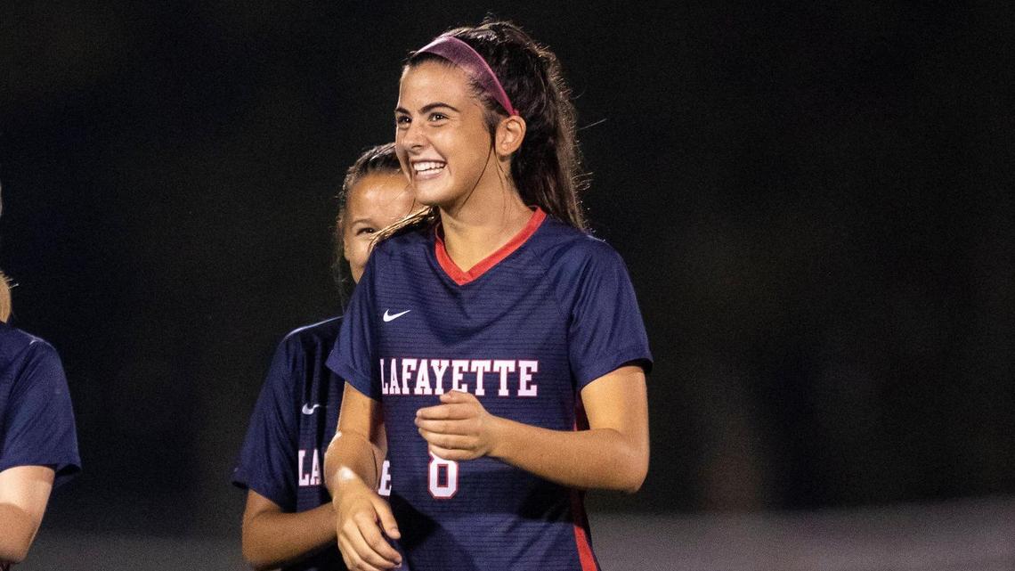 Lafayette’s Brooke Dawahare was introduced before a game against Paul Laurence Dunbar in the 43rd District girls’ soccer semifinals on Oct. 4.