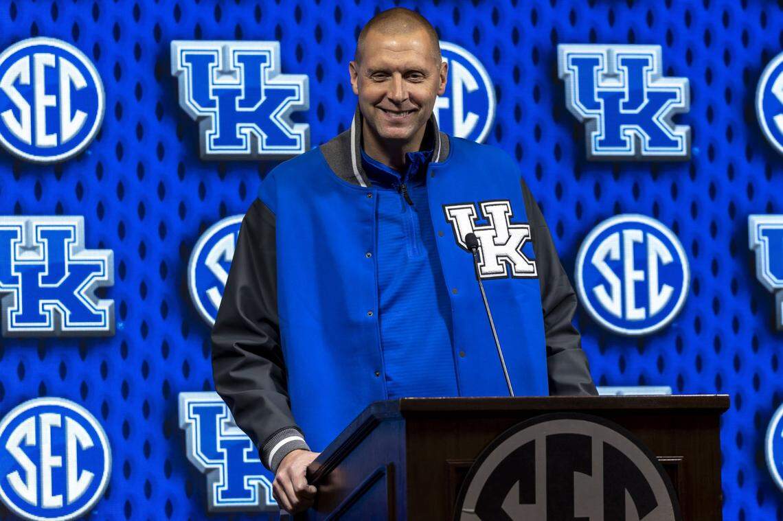 Mark Pope spoke to reporters at SEC media day in Birmingham on Tuesday.