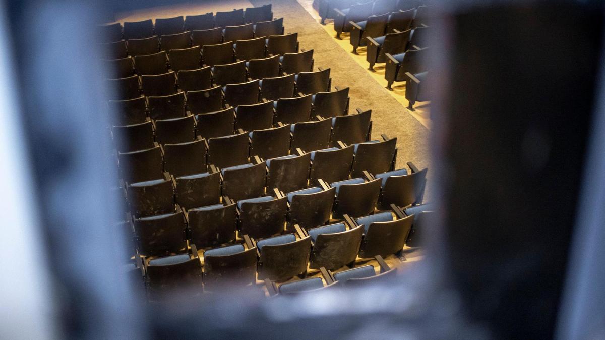 Theater seats are photographed from the projection room at the historic Novo Theater in downtown Cumberland, Ky., on Friday, March 31, 2023.