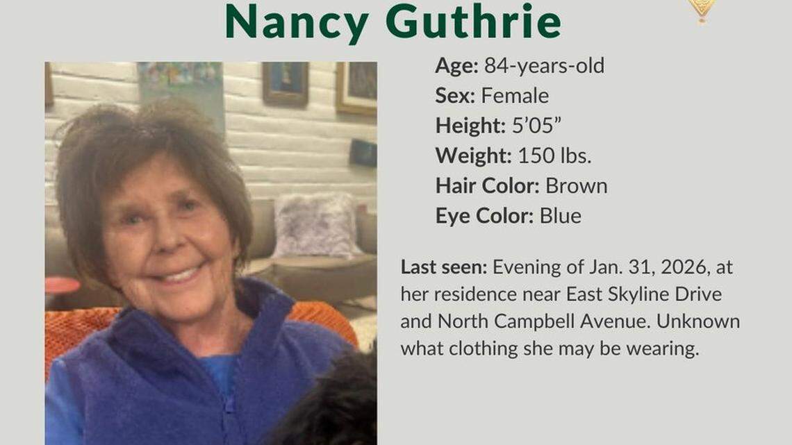 Pima County Sheriff’s Department  Missing Bulletin for Nancy Guthrie