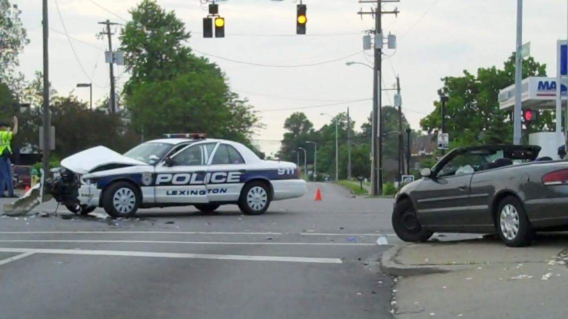 Police say officer Justin Rowland did not have lights and sirens on when he ran a red light at Pasadena and Nicholasville roads.