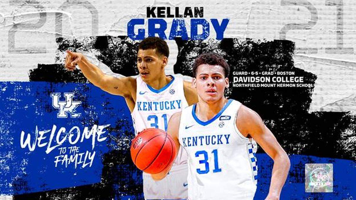 Kentucky announced on March 29, 2021 that former Davidson star Kellan Grady would be transferring to UK.