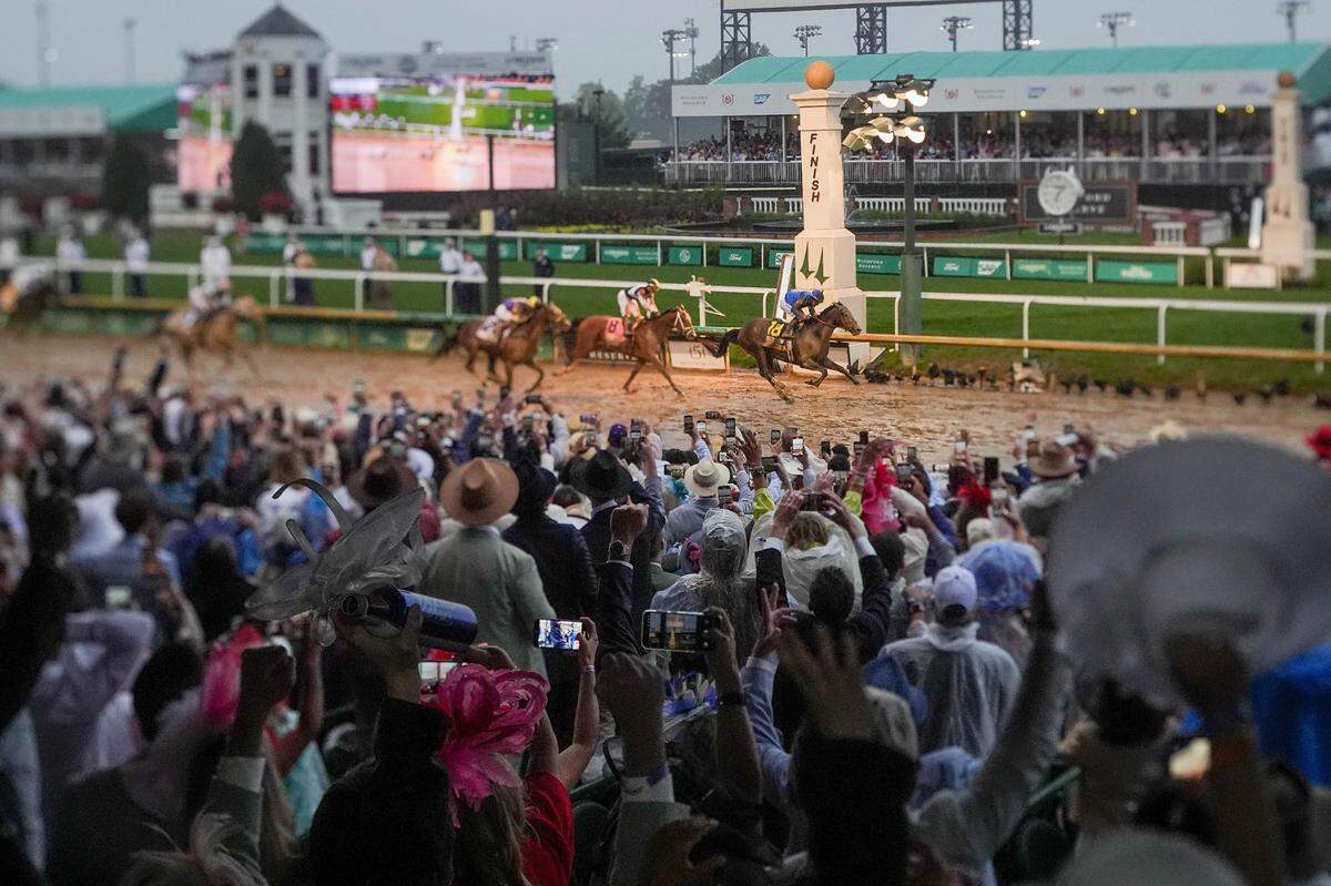 Sovereignty (18), with jockey Junior Alvarado up, wins the 151st running of the Kentucky Derby at Churchill Downs.