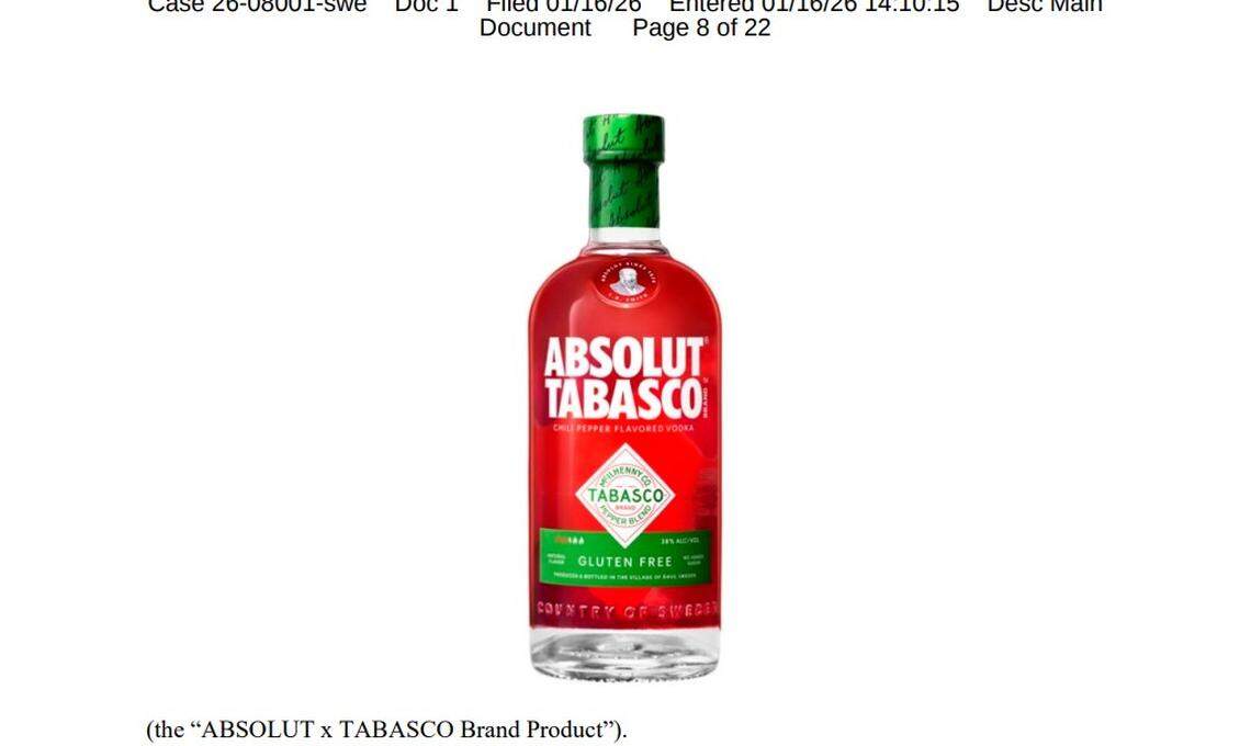 Tabasco is releasing a pepper sauce vodka with partner Absolut and wants the Stoli “lookalike” competitor stopped to avoid customer confusion, according to the lawsuit.