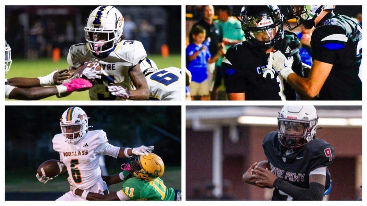 The Kentucky Football Coaches Association has announced its district player, lineman and coach of the year awards, including clockwise from top left Sayre’s Caden Jones, Lexington Christian’s Tyler King, Tates Creek’s Darnell Burnside and Frederick Douglass’ Dakari Talbert.