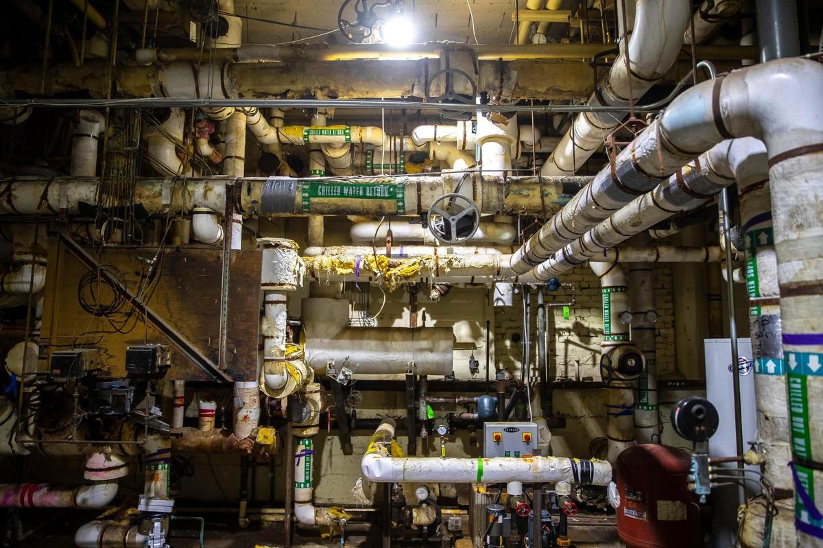 Pipes for the heating and cooling systems at the Kentucky state Capitol in Frankfort, Ky., pass through a room in the buildingÕs basement. Renovations and repairs are being undertaken at the Capitol. Tuesday, Oct. 26, 2021