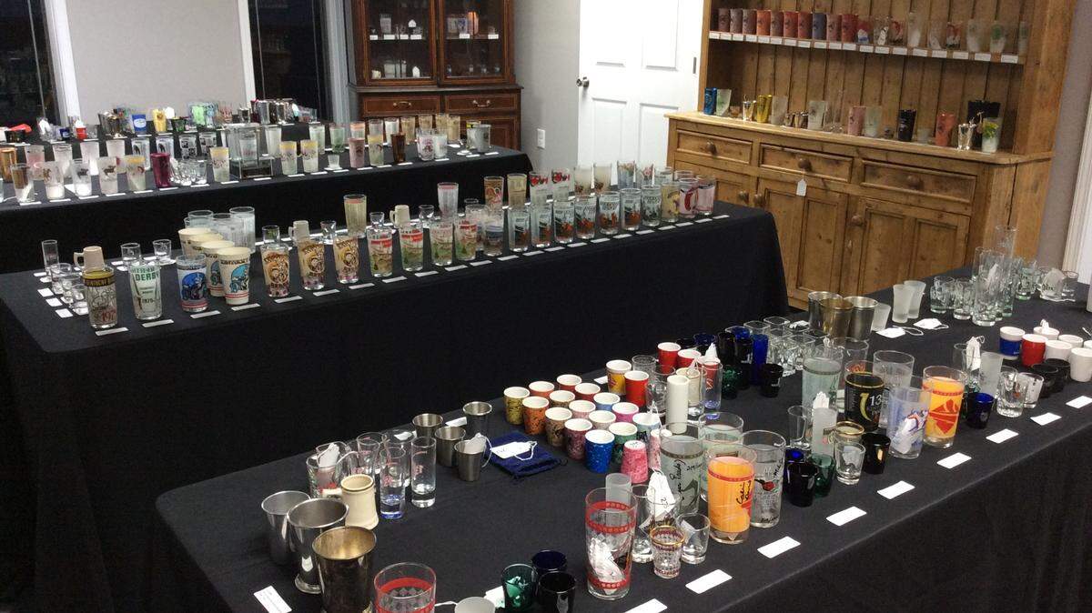 About 500 Kentucky Derby glasses collected by the late Dr. Merritt Marrs will be auctioned by Caswell Prewitt, including rare mint julep cups and other barware.