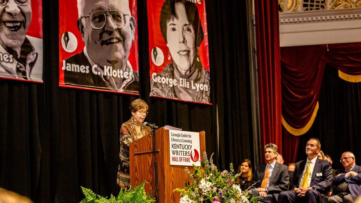 Author George Ella Lyon spoke at her induction into the Kentucky Writers Hall of Fame in 2022. Photo by Mahan Multimedia