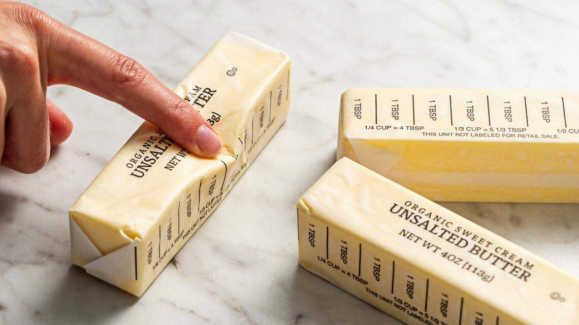 Softened butter for baking should give slightly when pressed, leaving a shallow indent.