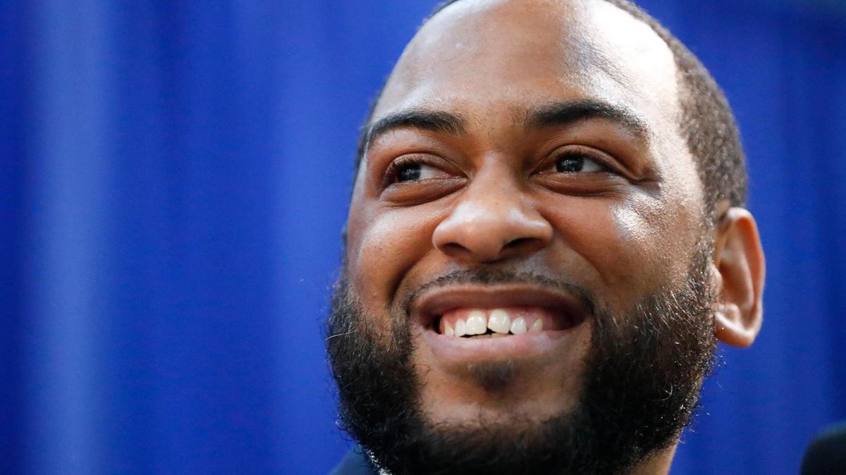 Former state Rep. Charles Booker announces his run for the U.S. Senate at the Kentucky Center for African American Heritage in Louisville, Ky., Thursday, July 1, 2021.