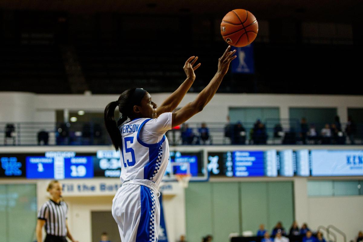 Kentucky guard Chasity Patterson (15) was named SEC Sixth Woman of the Year last season, her first year being eligible at UK after transferring from Texas.
