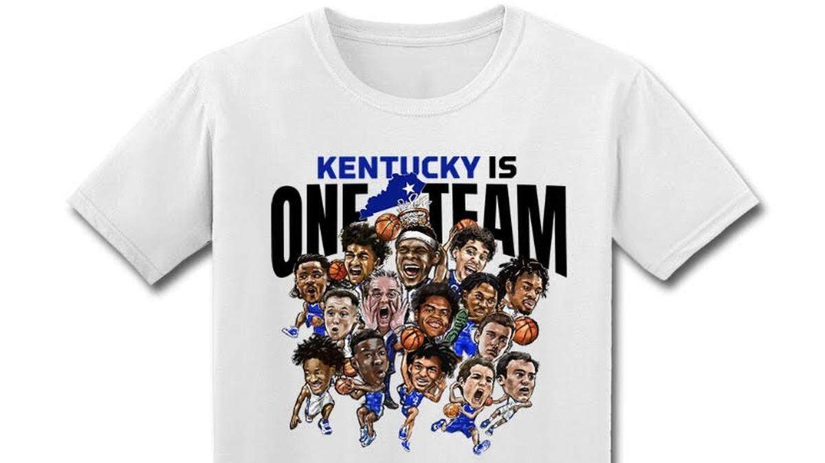 The Kentucky men’s basketball team is selling a special T-shirt for $25 with all net proceeds going toward flood relief efforts in eastern Kentucky.