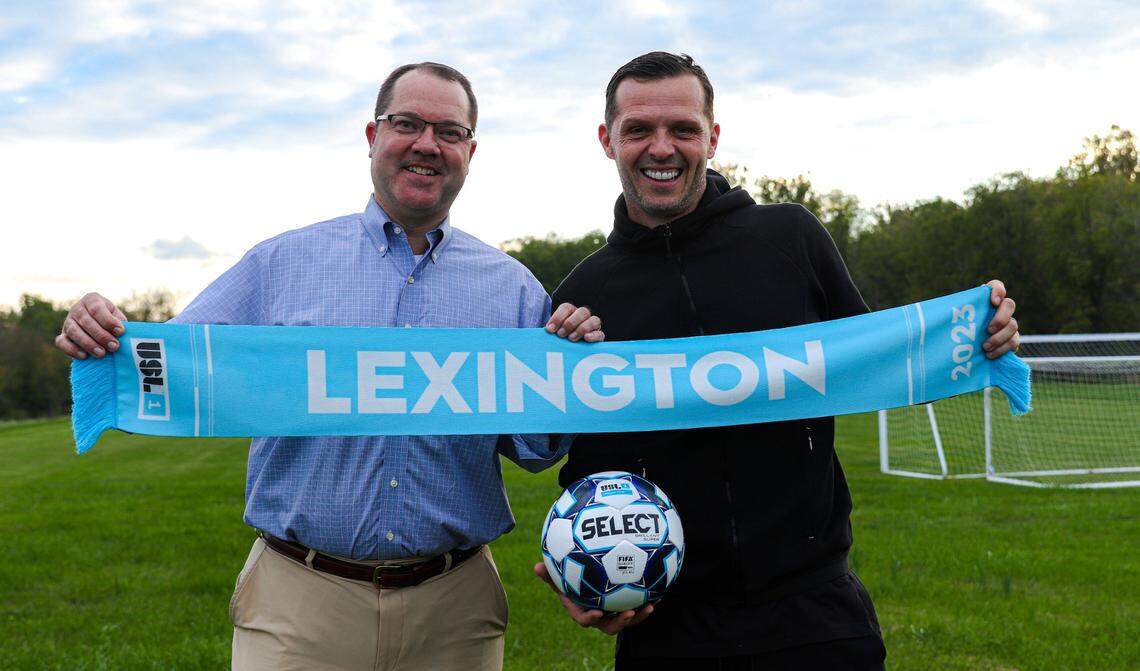 Vince Gabbert, LSC’s team president, left, and Sam Stockley, the club’s head coach and sporting director, have been on board since the franchise was launched in the fall of 2021. “We think we’re going to put a really good product on the field for people to enjoy,” Gabbert said.