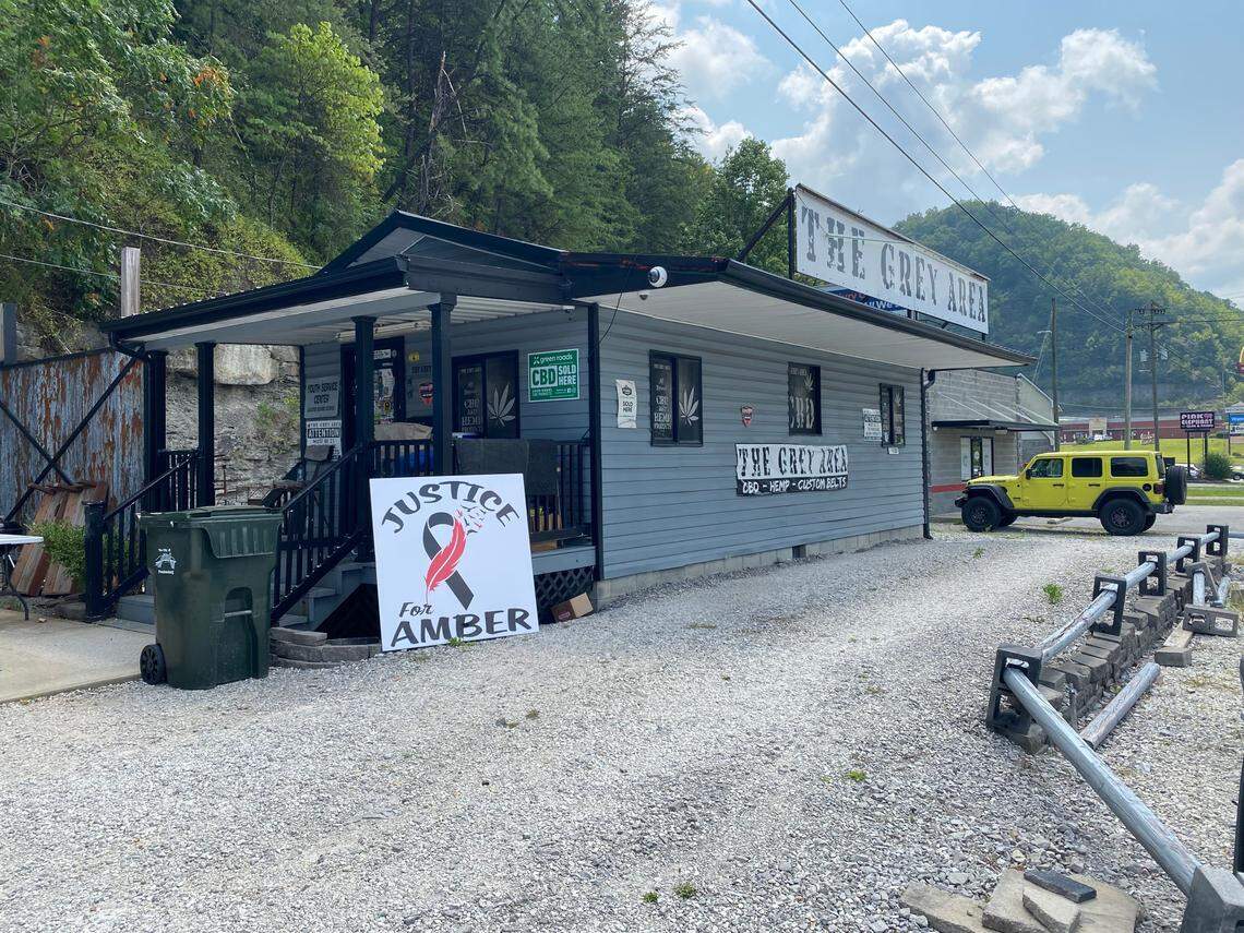 The Grey Area, a shop selling hemp and CBD products in Prestonsburg, has become a hub to receive “Justice for Amber” stickers and yard signs. 
