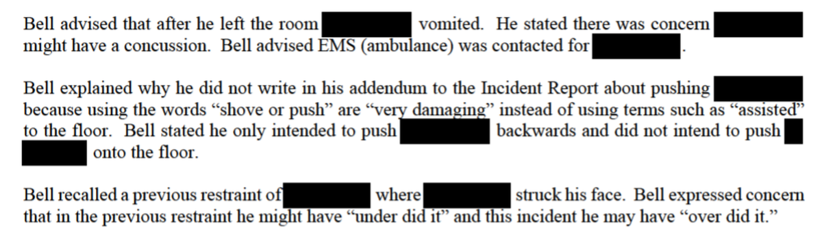 An excerpt from the internal investigator’s interview with youth worker Jezreel Bell in 2020.