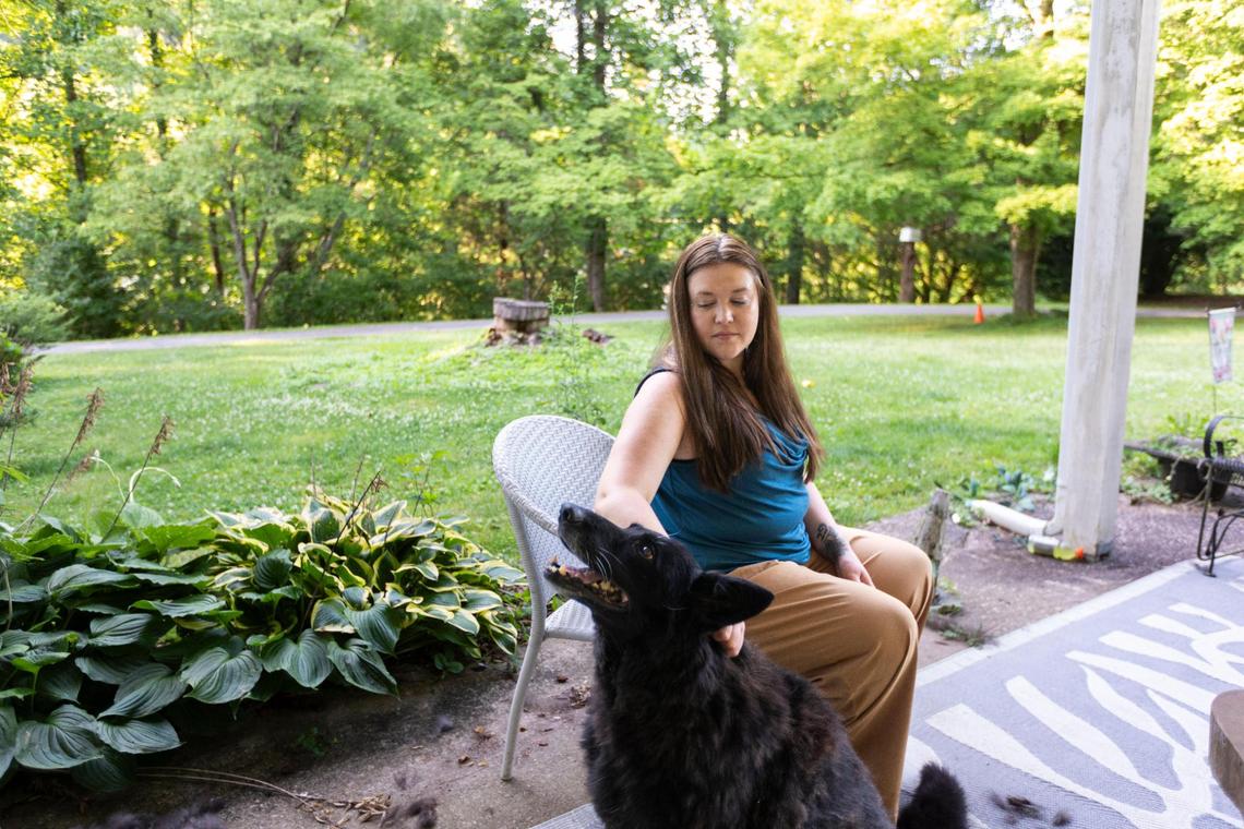 Jessica Blackburn at her home in Floyd County, Ky., Tuesday, June 13, 2023. Blackburn traveled to Mexico in her 20s to take a psychedelic drug called Ibogaine to help end her addiction to oxycontin. Now, the state is proposing to invest money in doing clinical trials with Ibogaine to get it approved by the FDA.