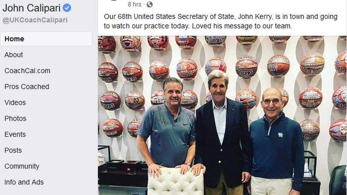 Some fans were angry after UK Coach John Calipari posted a photo of himself and UK President Eli Capilouto with John Kerry on Saturday.