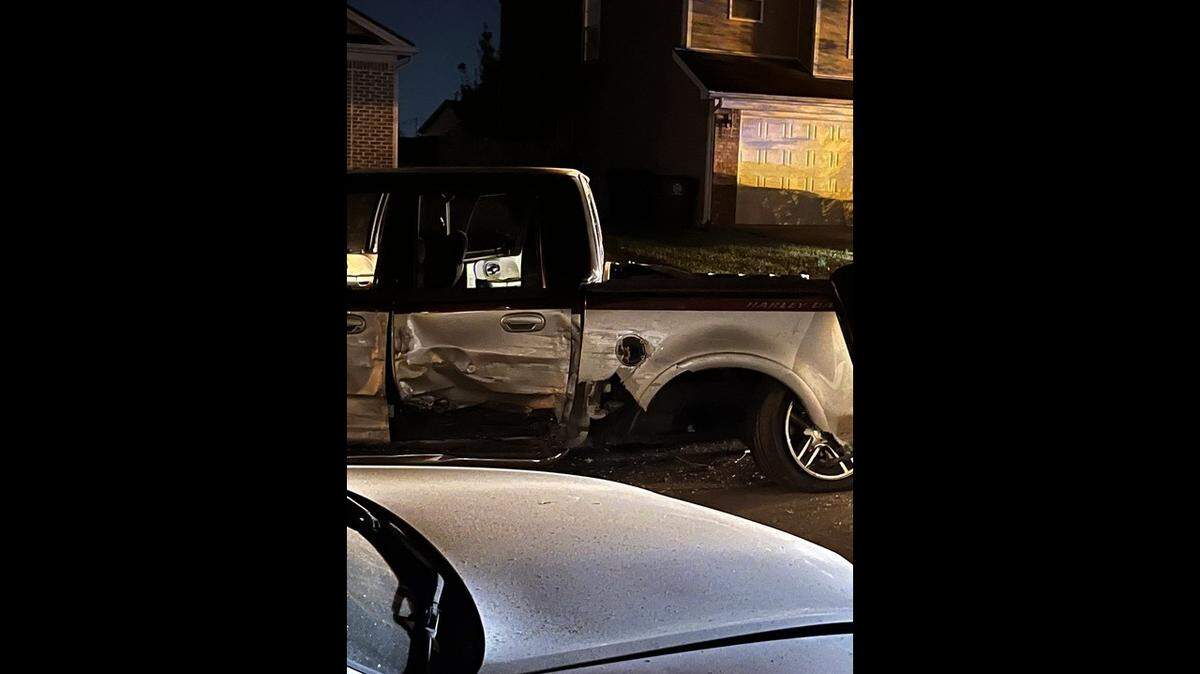 A teenager driving this truck is accused of hitting four parked cars along a Lexington Street just after midnight Oct. 14, 2025. No injuries were reported.