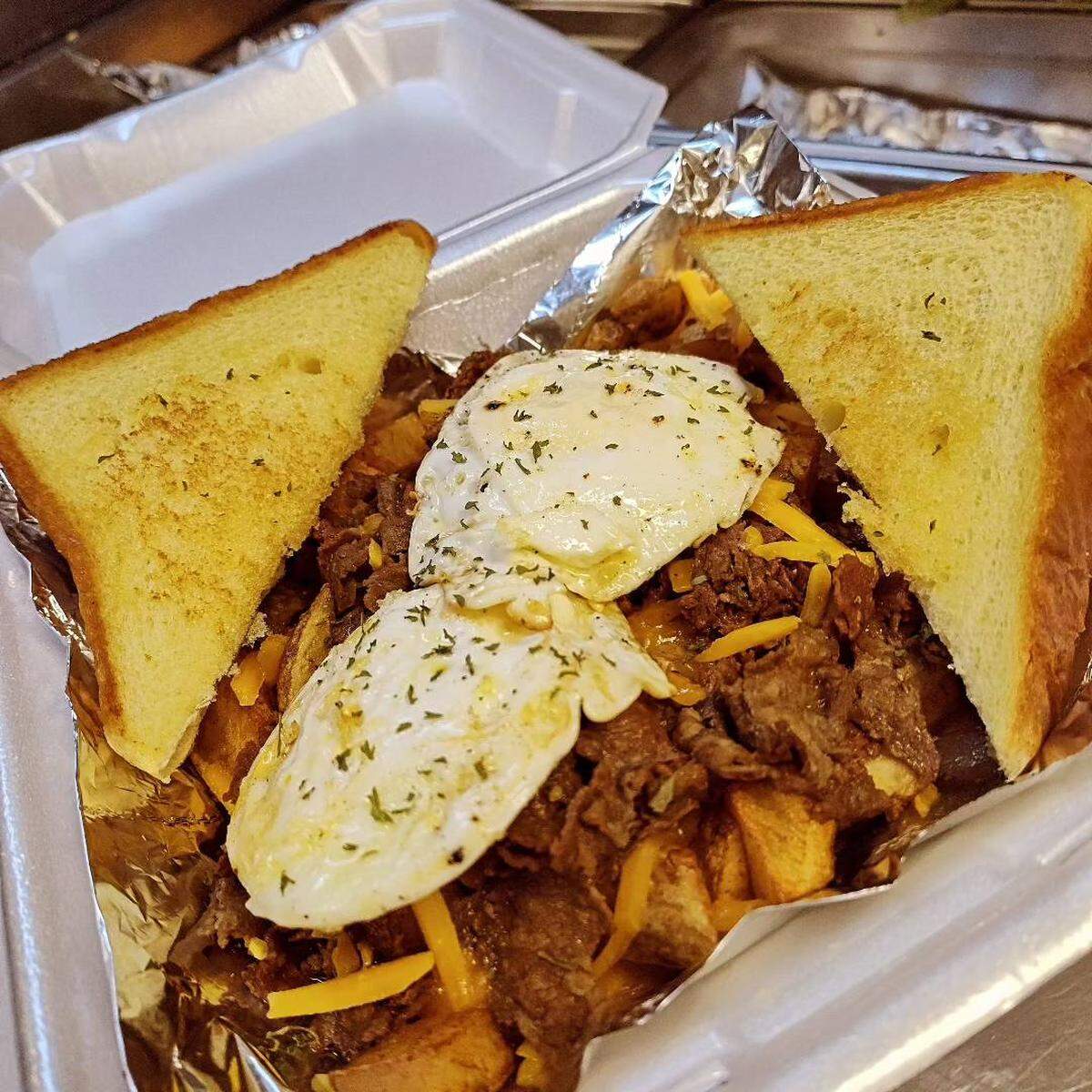 Cosmic Fry’s menu includes breakfast served all day.