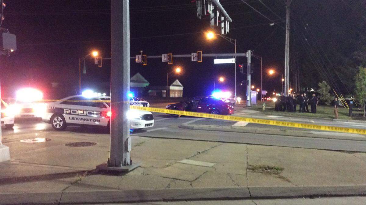 Police worked the scene of a shooting at an exit from Fayette Mall at Nicholasville and Wilson Downing Roads. 