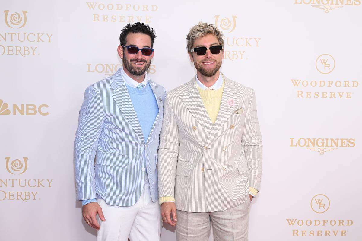 LOUISVILLE, KENTUCKY - MAY 02: (L-R) Michael Turchin and Lance Bass attend the Kentucky Derby 152 at Churchill Downs on May 02, 2026 in Louisville, Kentucky. (Photo by Daniel Boczarski/Getty Images for Churchill Downs)